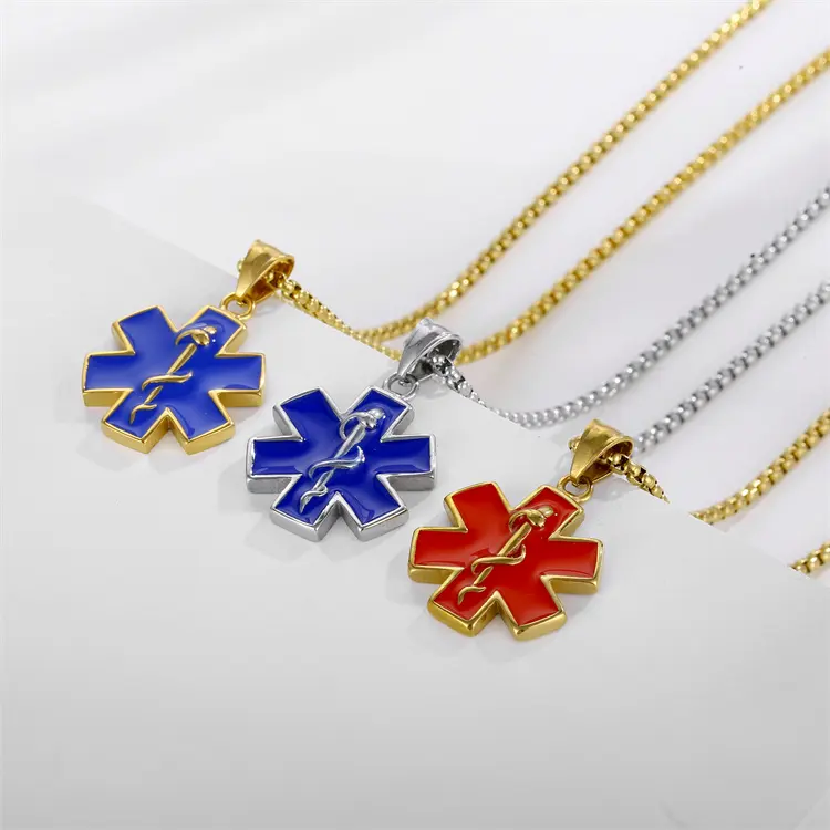 Colorful enamel jewelry stainless steel medicals alert ID resin pendant necklace