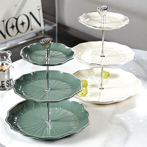 Plateau à fruits multi-niveaux en or incrusté de fleurs, design rétro de luxe léger, décoration de la maison, plateau à collations pour <span class=keywords><strong>table</strong></span> basse - Product Image 2