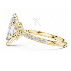 Anillo de compromiso con corte marquesa, banda de oro amarillo con diamantes pavé, halo oculto, anillo nupcial llamativo, anillo de promesa de 6 puntas, elegante - Product Image 2