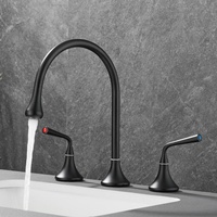 Robinet mitigeur de lavabo encastré en laiton, moderne, à 3 trous, avec double poignée, pour eau chaude et froide, à poser sur le plan de travail