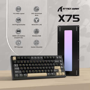 Nuevo Teclado Mecánico para Juegos ATTACK SHARK <span class=keywords><strong>X75</strong></span>-QMK Tri-Mode - Carcasa de Aleación de Aluminio CNC, Iluminación RGB Personalizable, Montaje Gasket - Product Image 2