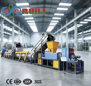 Ligne de lavage automatique de films plastiques recyclables avec ouvre-bales, équipement de convoyage et de séchage pour sacs tissés usagés et films d'emballage - Product Image 1