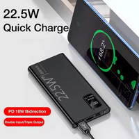 Batterie externe ultra-fine 10000 mAh à double port USB, haute capacité 22,5 W, Li-Polymère, ABS, affichage LED, charge rapide, portable, pour usage extérieur