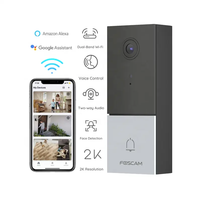 Foscam 2K Smart Security Video Ring Doorbell Camera WiFi Doorbell Face Recognition Video Doorbell