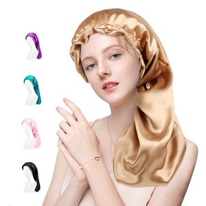 BESTELLA <span class=keywords><strong>professionnel</strong></span> Premium Logo personnalisé Satin Bonnet amélioré dame Long sommeil Cap pour les femmes couleur unie cheveux en plein air quotidien - Product Image 1