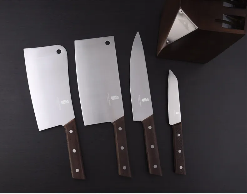 Conjunto de facas de cozinha 5 peças, premium de aço inoxidável faca de chef de cozinha conjunto de facas com suporte de madeira