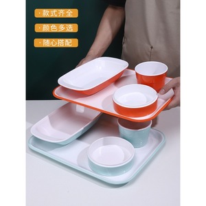 Fast food restaurant Minnan pork trotter rice set, <b>melamine</b> two-tone deep <b>plate</b>, side dish, rice bowl, four-piece cutlery set - Product Image 1