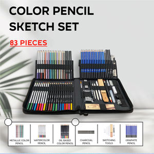 Ensemble de papeterie de dessin artistique professionnel de 83 pièces, crayons de dureté standard <span class=keywords><strong>HB</strong></span> 2B <span class=keywords><strong>2H</strong></span> avec crayons de couleur pour croquis, papier - Product Image 2