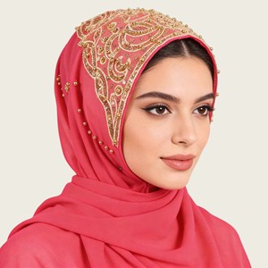 Ethnic Style <b>Covered</b> <b>Head</b> Chiffon Hijab Scarf Chiffon Beaded Fashionable Popular Gauzemuslim Women Hijab Scarf - Product Image 1