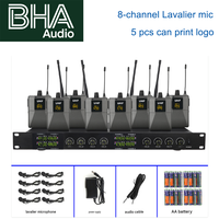 Microphone Lavalier Sans Fil 8 Canaux BHA MG08, Système de 8 Micros Cravate pour Interview, Vlog, Diffusion en Direct, 8 Émetteurs, 1 Récepteur OEM