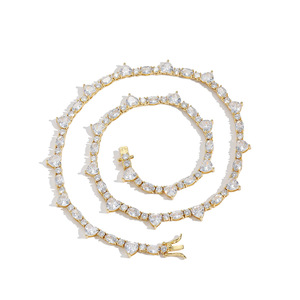 Collana Tennis alla Moda in Stile Hip Hop Europeo e Americano, in Ottone con Zirconi Intarsiati a Forma di <span class=keywords><strong>Cuore</strong></span> Ovale, per Coppie - Product Image 1