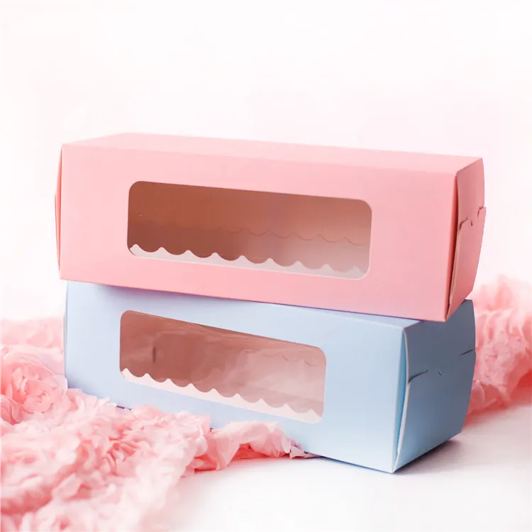 Kotak Kue Persegi Panjang Kustom Kotak Macaron Roti Roti Kemasan Kotak dengan Jendela Bening