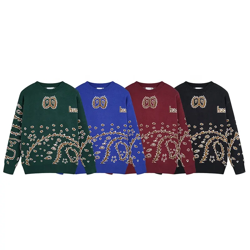 ZEN loose sweater crewneck sweater plus size pullovers long sleeve custom jacquard sweater unisex wholesale