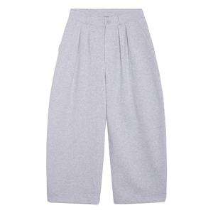 Men's Cotton Polyester Fleece <b>Joggers</b> Light Grey Heavyweight <b>Wide</b> <b>Leg</b> Trousers Pleated Baggy Cropped Sweatpants with Belt Loop - Product Image 2