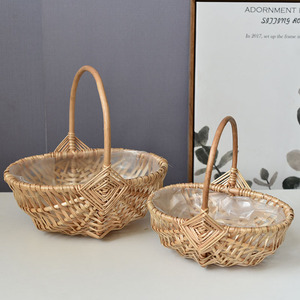 Rattan <b>Basket</b> Woven Bowl Shape With Handles Small <b>Large</b> Size <b>For</b> <b>Storage</b> Neatening Flower Arrangement Floral Packaging - Product Image 5