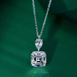 925 plata esterlina rodio plateado Cubic Zirconia CZ Asscher corte solitario colgante collar - Product Image 2