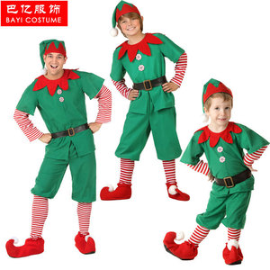 Costume d'elfe de Noël pour enfants, tenue assortie parent-enfant, costume de danse pour spectacle, manches courtes, vert et rouge - Product Image 1
