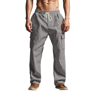 Pantaloni <span class=keywords><strong>Cargo</strong></span> da Uomo 95% <span class=keywords><strong>Lino</strong></span> Multitasche Casual con Coulisse Gamba Dritta Estivi Taglie Forti Abbigliamento Outdoor All'ingrosso - Product Image 6
