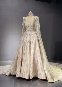 Robe de reine, coupe A, col carré, luxe, strass, cristal, manches longues, perles, robe de scène avec <span class=keywords><strong>voile</strong></span> - Product Image 3