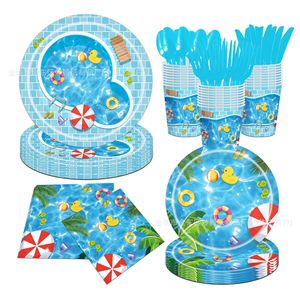 Summer Pool Party <b>Disposable</b> Tableware Set Paper <b>Plates</b> Cups Napkins For Outdoor Gathering - Product Image 1