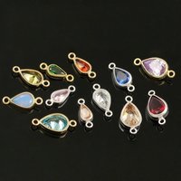 Pendentif en or 14 carats avec pierre de naissance, double boucle, forme de goutte d'eau 3*5 mm, connecteurs de charme pour la fabrication de bijoux permanents en DIY