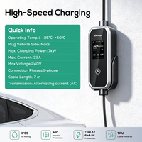 Chargeur EV portable monophasé Ovrod AC Nacs 32A, câble de charge pour véhicule électrique pour la maison et les voyages