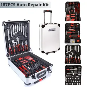 Multifunktionaler Werkzeugkasten mit Schraubendrehern, Zangen und Schraubenschlüsseln mit weißem Griff im Koffer - Product Image 6