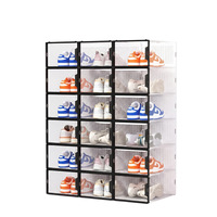 Boîte de rangement pour chaussures en plastique, empilable, respirante, à ouverture frontale, pour la vente en gros