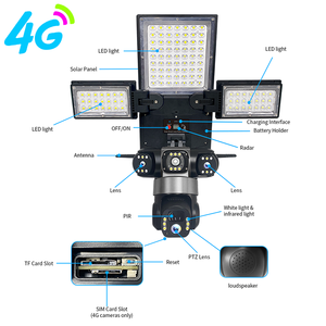 Caméra de <span class=keywords><strong>surveillance</strong></span> solaire extérieure 4G/WIFI, lampadaires, batterie 16000mAh, 3 modes d'éclairage, capteur de mouvement, télécommande, caméra IP à trois objectifs - Product Image 2