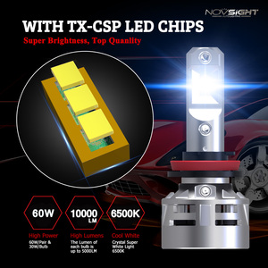 Kits de phares LED Novsight <span class=keywords><strong>Nighteye</strong></span> N9 60W 6500K 10000LM pour voiture Ampoules H4 H7 H11 & Hb3 Accessoires d'éclairage automobile - Product Image 2