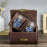 Étui de voyage pour montre mécanique MINEESI en cuir pleine fleur Crazy Horse, à fermoir ovale, 2 emplacements, fait main, portable, en cuir véritable