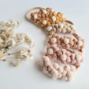 Ins popüler organik pamuk süper yumuşak sevimli puf papatya tığ örme saç bebek kız headbands saç aksesuarları