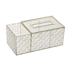 Transparent Gold Powder Tissue Box With Organizer For Home Desktop Storage - Product Image 4