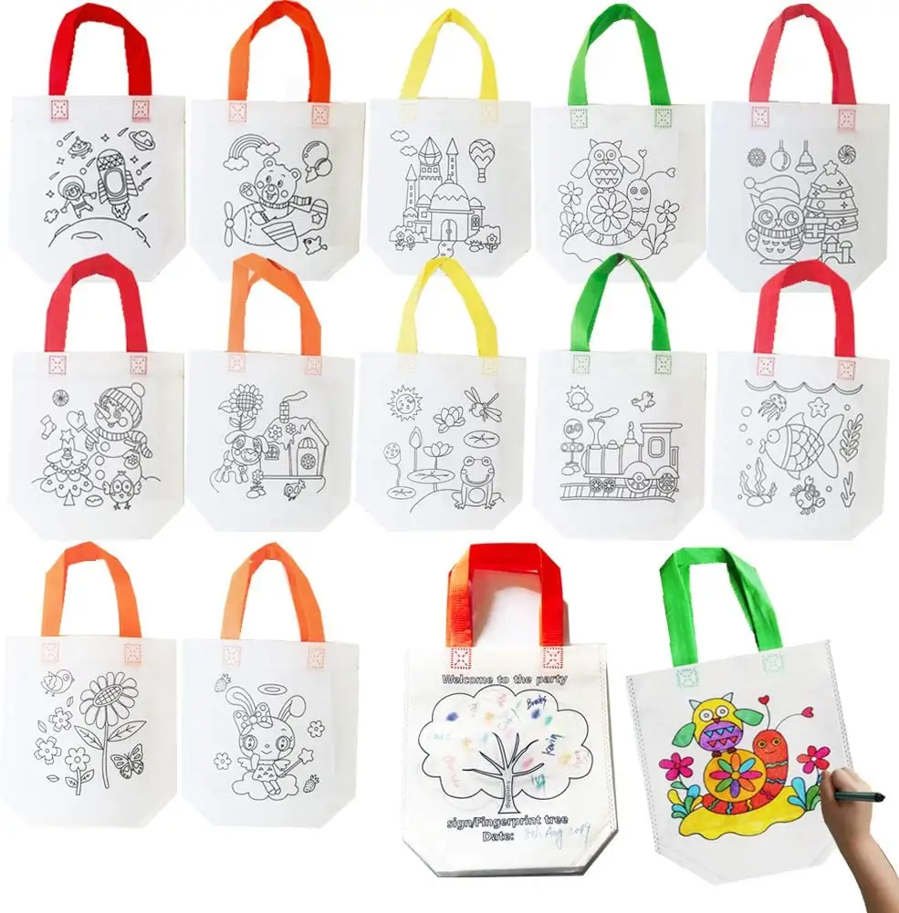 Enfants coloriage réutilisable fête Goodie bricolage peinture Graffiti sac Non-tissé écologique matériel bricolage à la main artisanat Kit pour les enfants