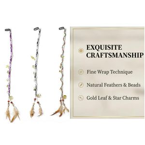 3 Pièces Extensions <span class=keywords><strong>de</strong></span> Dreadlocks à Clipser, Accessoires Capillaires Bohème Hippie, Pendentifs Plumes et Perles, Enrouleurs <span class=keywords><strong>de</strong></span> Dreadlocks Faits Main, Tresses Colorées et Boucles - Product Image 2
