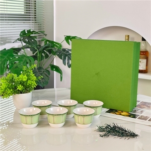 Classic Green Bone China 6-Piece Tea <b>Cups</b> Dishwasher Safe Gift Box Included European Hotel Home Gift - Product Image 1