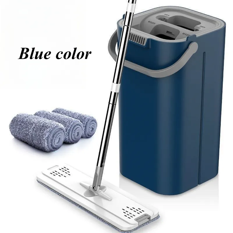 Floor cleaning flat mop with bucket microfiber mop pad hand free self cleaning mop