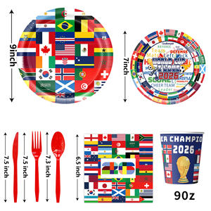 Vaisselle à thème drapeau Coupe du Monde 2026 : Assiettes décoratives en papier, gobelets en papier, serviettes en papier, bannières, drapeaux, fournitures de fête - Product Image 1