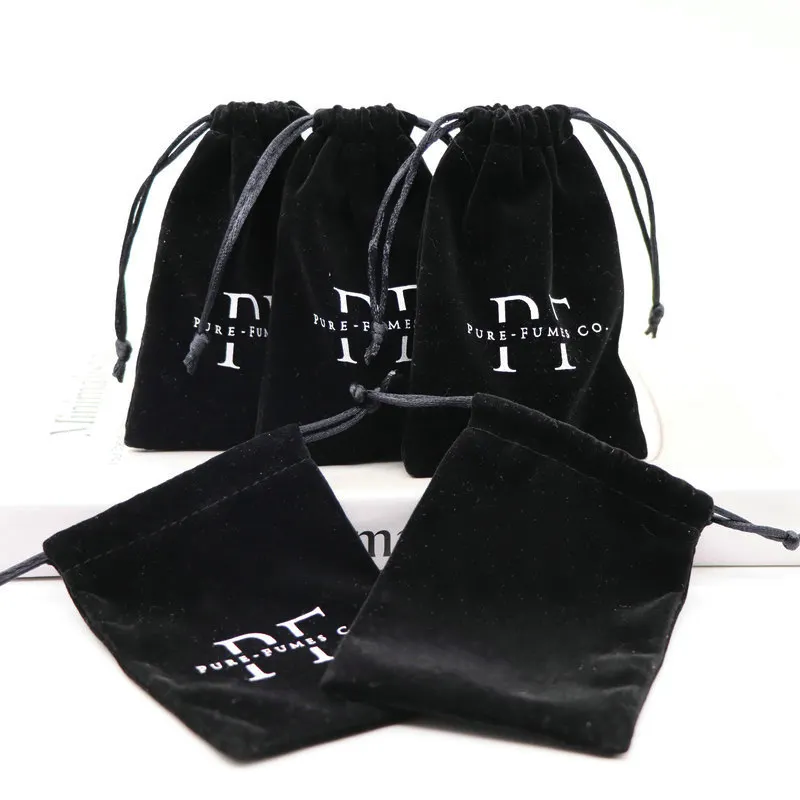Small Black Custom Travel Portable Gift Perfume Attar Bottle Cosmetic Pouch Velvet Dust Drawstring Bag Packaging