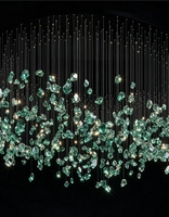 Lustre LED moderne à perles de cristal ondulées, directement de l'usine, pour hall d'hôtel, villa, atrium, salon