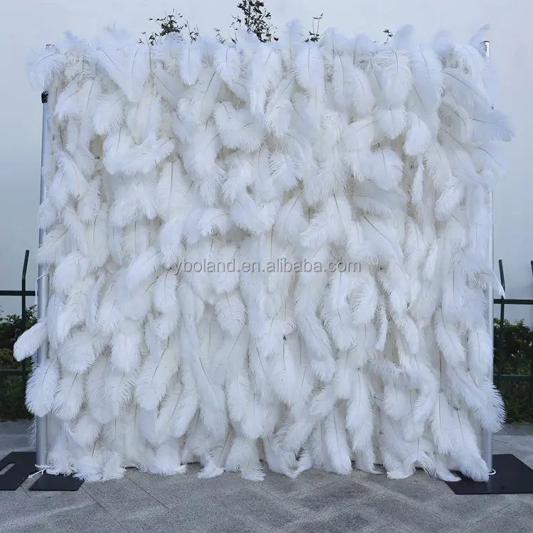 A-1133 bricolage 8x8 plumes d'autruche blanches fleur mur intérieurs mariage plume mur toile de fond décorations mur plume