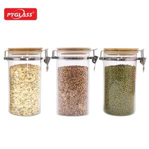 Clear Borosilicate Glass Food Storage Jar Canister Container with Airtight Locking Clamp Bamboo Lid,Sealed Jar Hinged Lid