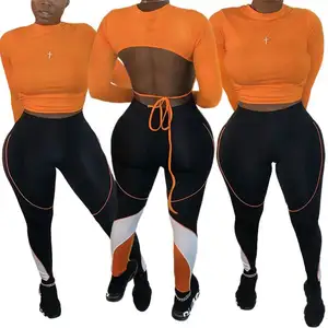 Grosir orange setelan wanita-Setelan Yoga Punggung Terbuka Desain S3865-new, Setelan Olahraga Wanita Dua Potong, Setelan Baju Yoga Lari Oranye untuk Wanita