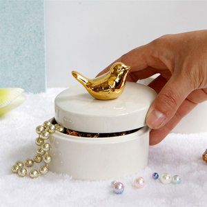 Caja de Almacenamiento de Joyas de Cerámica Blanca Hecha a Mano con Decoración de Pájaro Dorado <span class=keywords><strong>Jalo</strong></span> JE1370, Color y Logotipo Personalizables - Product Image 4