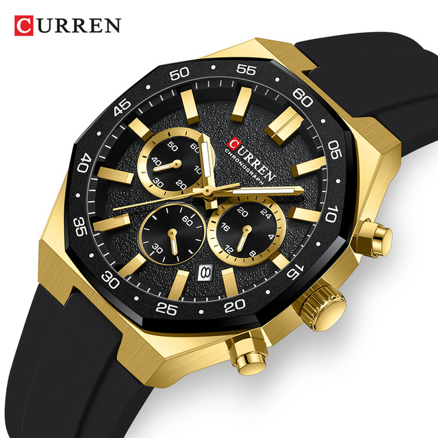 CURREN 8489 Luxury Top Brand Quartz Movement Multi Function Men Watch Date Calendar Display Waterproof Silicone Watches for Men