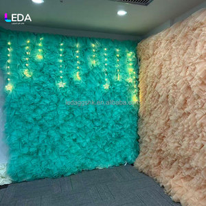 LEDA Green Ruffled Tulle <b>Backdrop</b> With Star Lights Wedding <b>Party</b> Decoration Curtain 10x10ft Romantic Stage Decor - Product Image 5