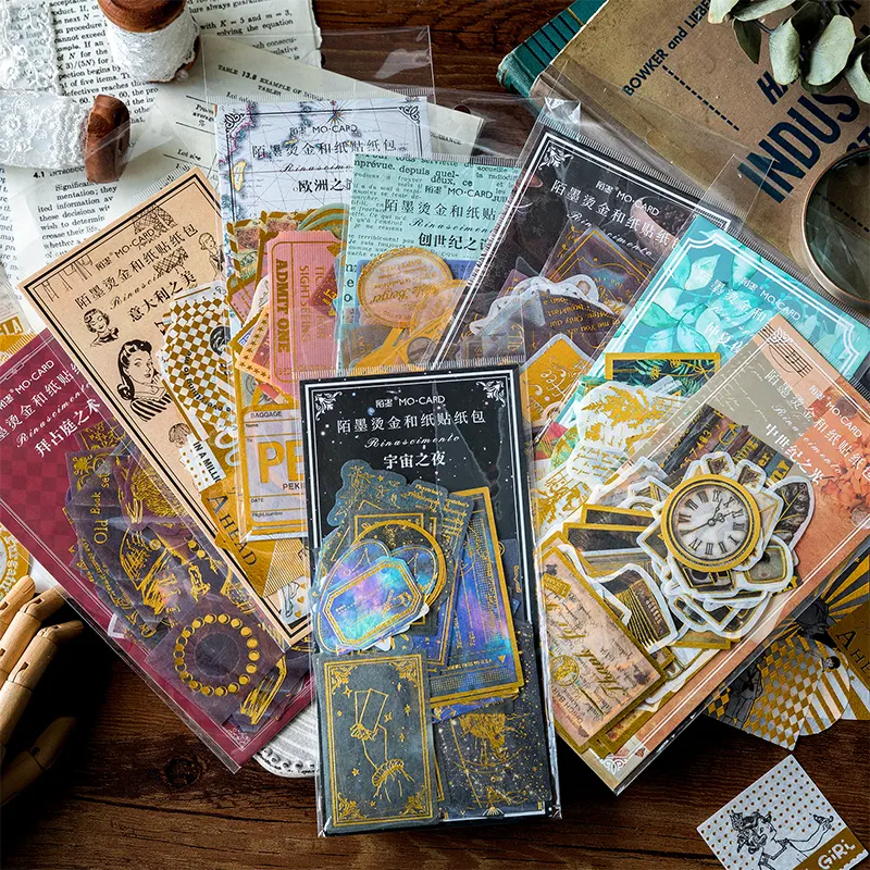 60pcs/pack Renaissance Hot Stamping Washi Paper Stickers Retro English Illustration Hand Account Decorations Korean Stationery