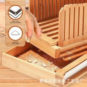 Bamboo <b>Bread</b> Slicer With Breadcrumb Tray And <b>Knife</b> Holder Kitchen Tool For Baking Pastry - Product Image 3