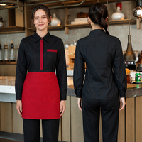 Uniformes de serveur rouges robustes de style chemise avec logo personnalisé pour restaurant, barista, hôtel étoilé – En stock