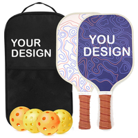 Raquette de pickleball en fibre de verre avec logo personnalisé, surface en fibre de carbone, ensemble de raquettes de pickleball, 2 raquettes, 4 balles, 1 sac